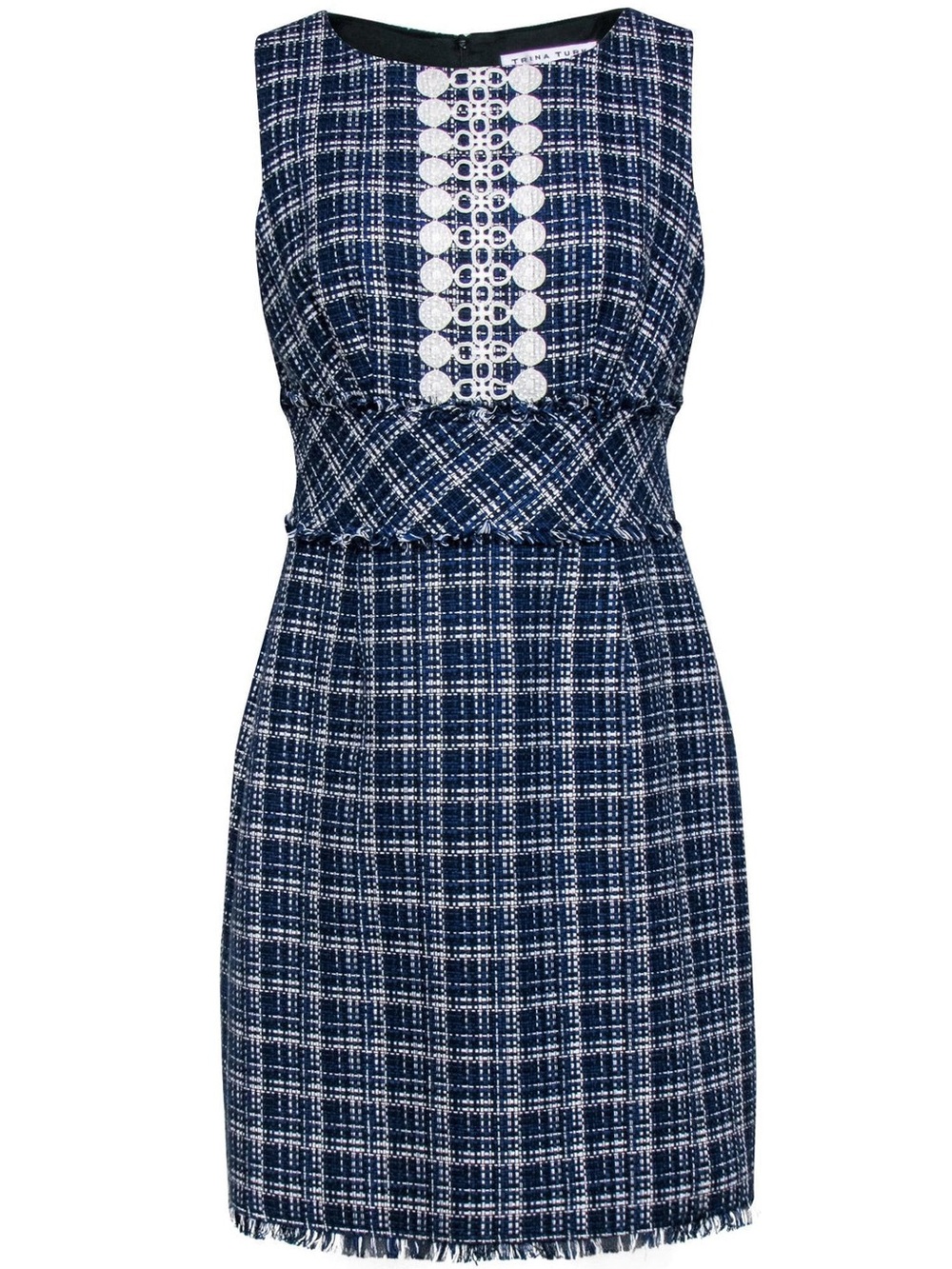 Trina Turk Blue & White Plaid Shift Tweed Dress